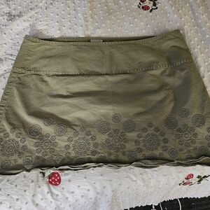 Lucky Brand Khaki Embroidered Mini Skirt